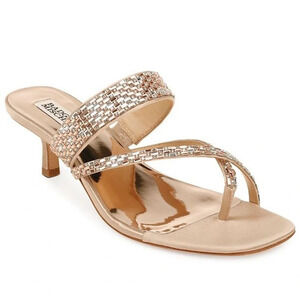 Badgley Mischka Zena Crystal Embellished Mid Heel Sandals Size: 8